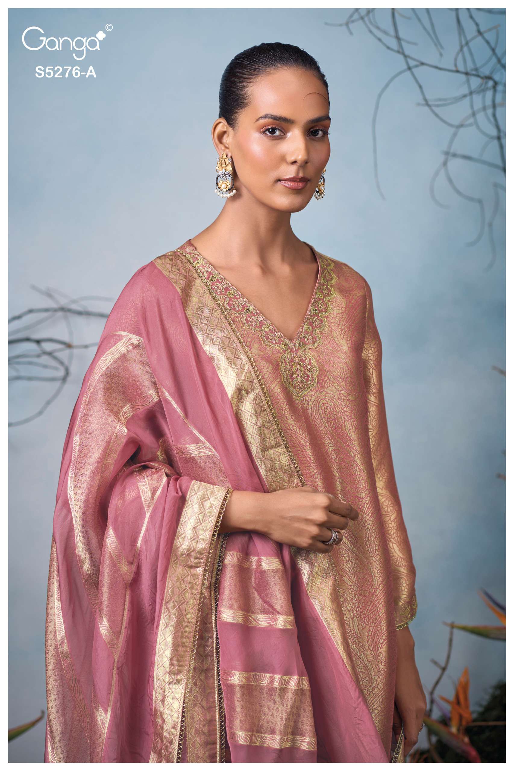 GANGA FARIKA 5276 GIRAFFE SILK JACOUARD SOLID COLOR SALWAR SUIT MODERN SILHOUETTES